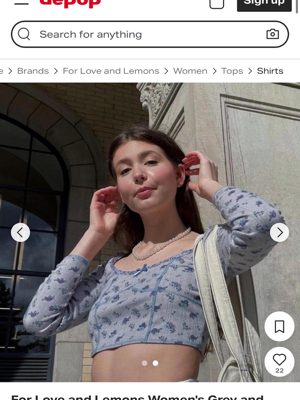 For Love And Lemons Grey Crop Top with Blue Floral Print